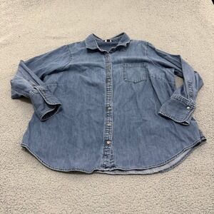 Lands End Denim Shirt Womens 22W Medium Wash Cotton Long Sleeve Anchor Buttons